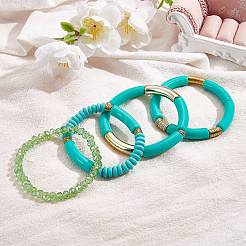 4Pcs 4 Style Acrylic Chunky Curved Tube Stretch Bracelet Sets&nbsp;BJEW-SW00074-07