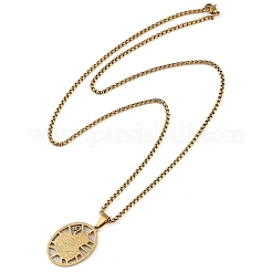 201 Stainless Steel Hollow Catholic Saint Benedict Oval Pendant Box Chain Necklaces&nbsp;NJEW-D089-05G