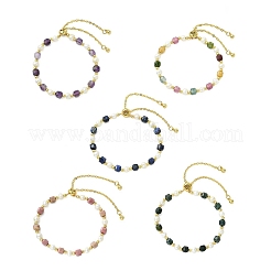 Adjustable Natural Gemstone & Cultured Freshwater Pearl Beads Slider Bracelets for Women&nbsp;BJEW-JB13609