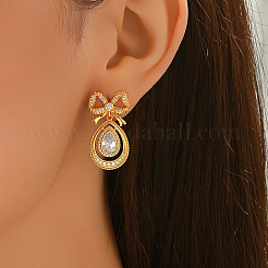 Brass Clear Cubic Zirconia Butterfly with Teardrop Dangle Stud Earrings&nbsp;EE7763