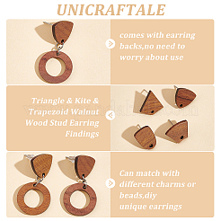 16 Pairs 4 Style Triangle & Kite & Trapezoid Walnut Wood Stud Earring Findings&nbsp;WOOD-UN0001-07