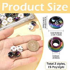 30Pcs 2 Colors UV Plating Printed Opaque Acrylic European Beads&nbsp;MACR-YW0004-81