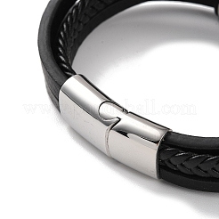 Men's Braided Black PU Leather Cord Multi-Strand Bracelets&nbsp;BJEW-K243-08P