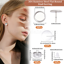 50Pcs 304 Stainless Steel Flat Round Stud Earring Settings&nbsp;STAS-BBC0010-39C