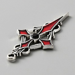 Jet Rhinestone Cross Pendant with Red Enamel&nbsp;ENAM-WH0001-06AS-03