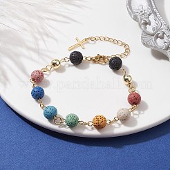 Dyed Natural Lava Rock Round Beaded Bracelet&nbsp;BJEW-JB10005