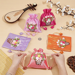 5Pcs 5 Colors 3D Floral Embroidery Polyester Drawstring Bags&nbsp;ABAG-PH0001-89