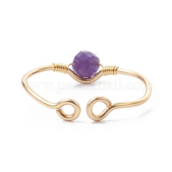 Copper Wire Wrapped Natural & Synthetic Gemstone Open Ring&nbsp;RJEW-JR00625