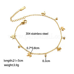 304 Stainless Steel Crystal Rhinestone Dragonfly Charm Anklets for Women&nbsp;WG9ACA2-01
