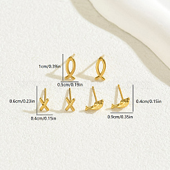 3 Pairs Stylish 201 Stainless Steel Fish & X-Shaped & Dolphin Stud Earrings&nbsp;EN4895
