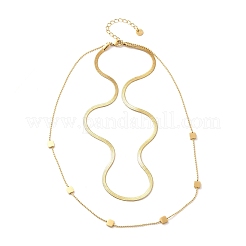 304 Stainless Steel Square Double Layered Necklaces for Women&nbsp;NJEW-U031-06G