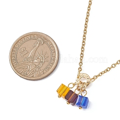3 Cube Faceted Glass Pendant 304 Stainless Steel Cable Chain Necklaces for Women&nbsp;NJEW-JN05711-01