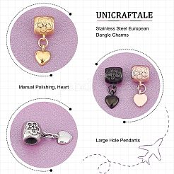 4Pcs 4 Colors 304 Stainless Steel European Dangle Charms&nbsp;STAS-UN0037-41