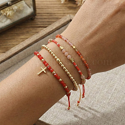 4Pcs 4 Styles Adjustable Natural Mixed Gemstone & Glass Beads Braided Bracelet&nbsp;VI8109-2