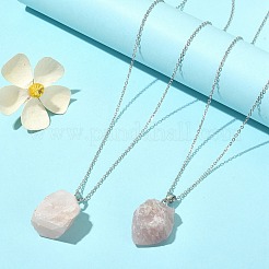 Natural Rose Quartz Nugget Pendant Necklace with 304 Stainless Steel Chains&nbsp;NJEW-JN04385-03