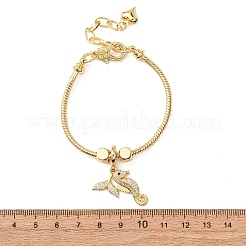 Sea Horse Brass Micro Pave Clear Cubic Zirconia Charm Bracelets&nbsp;BJEW-H640-05B-G