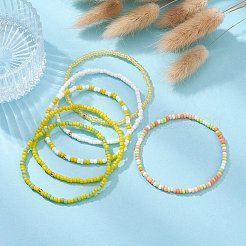 6Pcs Glass Seed & Brass Beaded Stretch Bracelets Set&nbsp;BJEW-JB09538-04