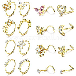 16Pcs 16 Styles 316L Surgical Stainless Steel Rhinestone Nose Studs & Rings&nbsp;WGD5AA5-01