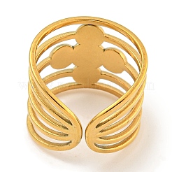 Ion Plating(IP) 304 Stainless Steel Cross Wide Open Cuff Ring Components&nbsp;RJEW-A043-06G