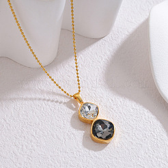 Double Rhombus 304 Stainless Steel Pave Clear and Gray Cubic Zirconia Pendant Necklaces for Women&nbsp;WG13164-01