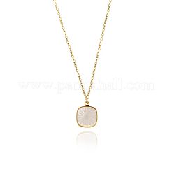 304 Stainless Steel Pave Natural White Shell Square Pendant Necklaces for Women&nbsp;FS-WG6BD04-01