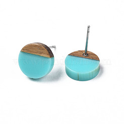 Opaque Resin & Walnut Wood Stud Earrings&nbsp;EJEW-N017-008-B07