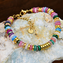 Synthetic Cherry Quartz &  Natural Amethyst & Synthetic Malachite Rondelle Beaded Bracelets&nbsp;FS-WGEAC01-01