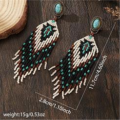 Bohemian Handmade Glass Seed Beads Tassel Stud Earrings&nbsp;EB9542-2