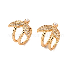 Fishtail Brass Micro Pave Clear Cubic Zirconia Cuff Earrings&nbsp;EJEW-Z127-05G