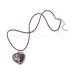 Natural Amethyst Heart Pendant Necklace with Cowhide Leather Cords&nbsp;NJEW-JN04598-01