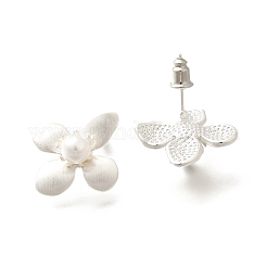 Flower Brass & Plastic Imitation Pearl Stud Earrings&nbsp;EJEW-A121-03S