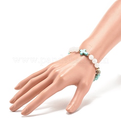 Natural White Jade & Howlite & Synthetic Turquoise(Dyed) Stretch Bracelet with Cross&nbsp;BJEW-JB08295-03