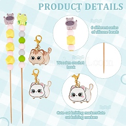 6Pcs Beadable Bamboo Knitting Needle & 6Pcs Cat Alloy Enamel Stitch Marker Kits&nbsp;DIY-DR00013