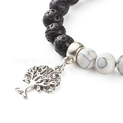 Natural Lava Rock and Synthetic Howlite Round Beads Stretch Bracelet for Men Women&nbsp;BJEW-JB06929