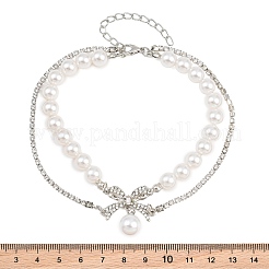 Alloy Micro Pave Clear Cubic Zirconia Bowknot Link 2-Strand Bracelets for Women&nbsp;AL-CBA3C8B-08P