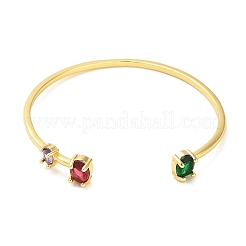Brass Pave Green & Red Glass Open Cuff Bangles for Women&nbsp;BJEW-M312-07G