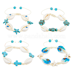 4Pcs 4 Style Natural Shell with Evil Eye Braided Bead Bracelets Set&nbsp;BJEW-FI0001-74