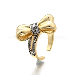 Brass Micro Pave Clear Cubic Zirconia Cuff Rings for Women&nbsp;RJEW-U051-01B-G