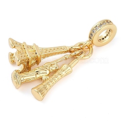 Rack Plating Brass Micro Pave Cubic Zirconia European Dangle Charms&nbsp;KK-P287-21G