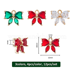 12Pcs 3 Colors KC Gold Plated Brass Pave Cubic Zirconia Pendants&nbsp;FIND-FH0010-21