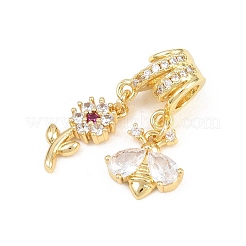 Spring Brass Pave Clear & Deep Pink Cubic Zirconia Pendants&nbsp;KK-H268-13B-G
