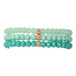 3Pcs Faceted Imitation Jade & Opaque Glass Rondelle Beaded Stretch Bracelets for Women&nbsp;BJEW-JB12563-03