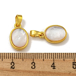 Rack Plating Brass Pave Natural White Shell Oval Charms&nbsp;KK-U025-07G-01