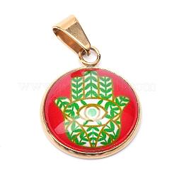 Hamsa Hand/Hand of Fatima/Hand of Miriam Theme Glass Pendants&nbsp;GLAA-R182-G