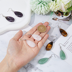 4 Pairs 4 Styles Natural Mixed Stone Teardrop Dangle Earrings with Steel Iron Pins for Women&nbsp;EJEW-FI0003-18