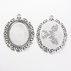 Tibetan Style Alloy Big Pendant Cabochon Settings&nbsp;TIBEP-553-AS-FF