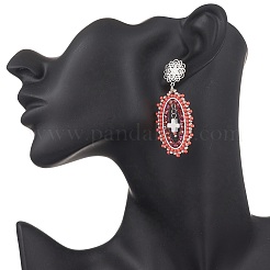 3 Pairs Cross Oval Glass Seed Bead Woven Stud Earrings&nbsp;EJEW-MZ00595