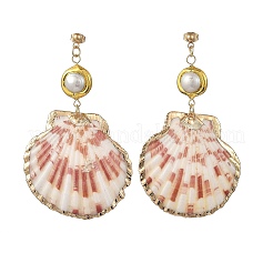 Electroplate Natural Sea Shell Dangle Earrings&nbsp;EJEW-JE07373