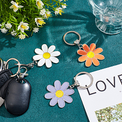 6Pcs 3 Colors Daisy Alloy Enamel Pendant Keychain&nbsp;KEYC-HY0001-18