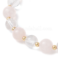 Natural Quartz Crystal & Rose Quartz Round Beaded Stretch Bracelets&nbsp;BJEW-JB11935-02